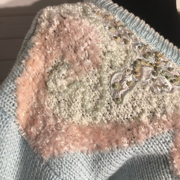 Vintage 90s Jaclyn Smith Pullover Sweater Beaded Paisley Detailing Light Blue S - Picture 7 of 15